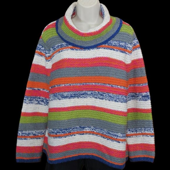 Habitat Women's Rustic Stripes Foldover Cowl Neck Sweater Multi Color Size Med - Picture 1 of 10